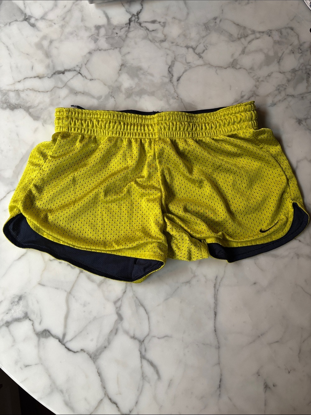 Nike Neon Yellow Mesh Athletic Shorts with Navy Lining